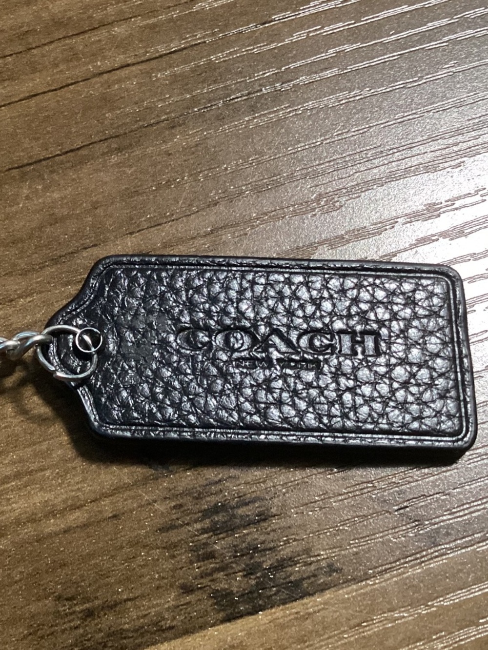 Coach Black Leather Keychain/Bag Tag/Hang Tag Silver-tone Hardware